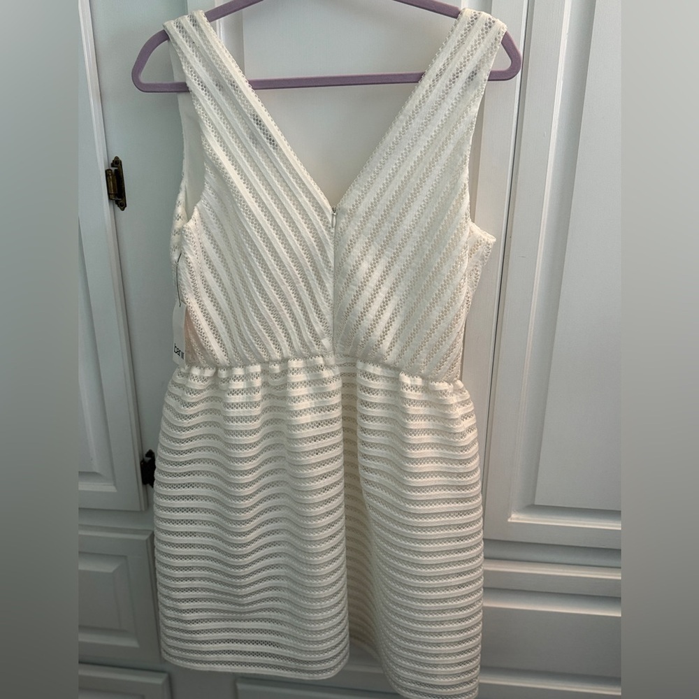 NWT BAR III Pastelle Femme White Striped V Neck Illusion Dress Fit Flare Size 6 - Picture 6 of 7